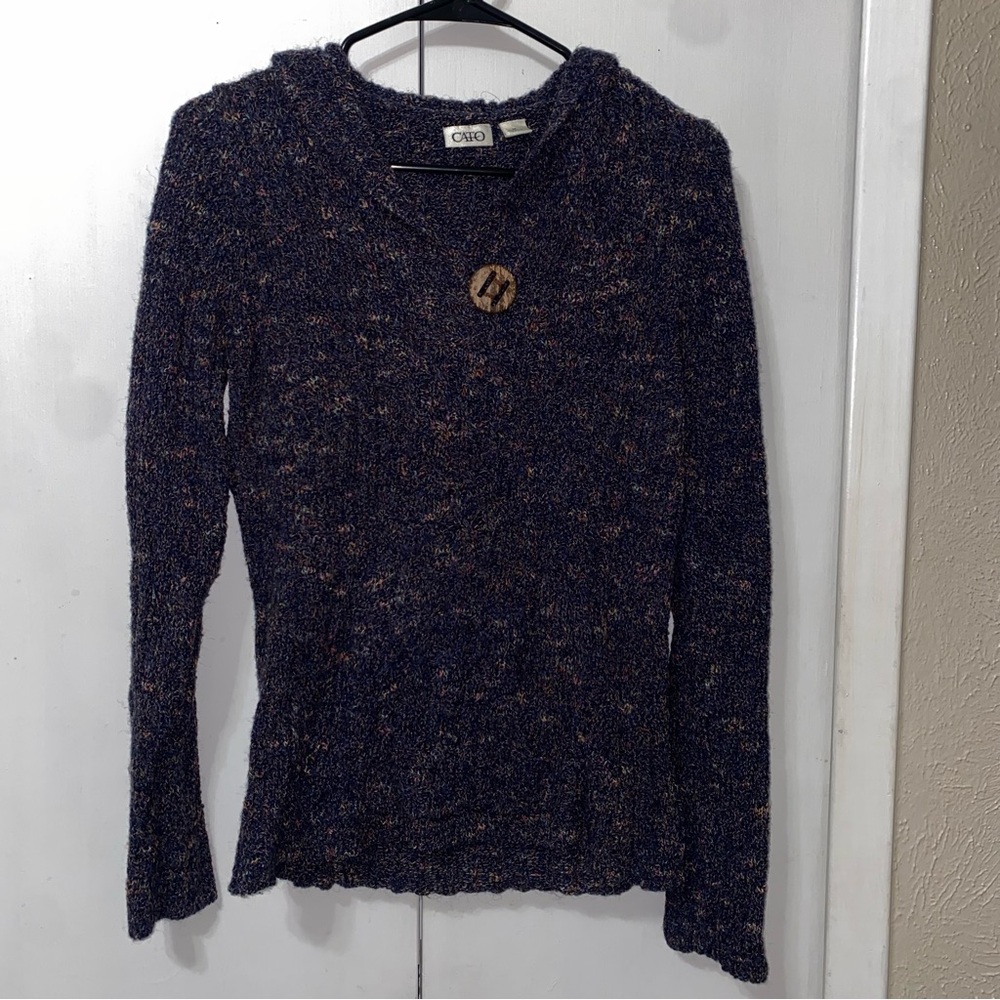 Chico's Dark Blue V-Neck Sweater with Button Detail